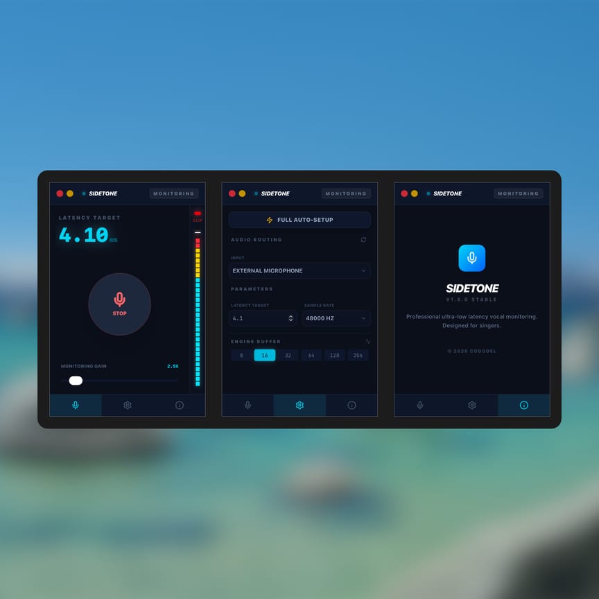 SIDETONE - Low-latency Audio Monitoring App
