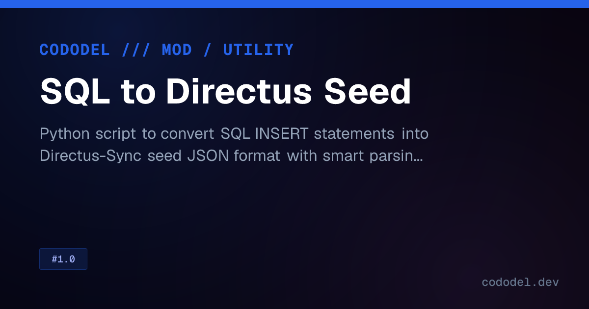 Sql Sed Types SQL to Directus Seed | Cododel